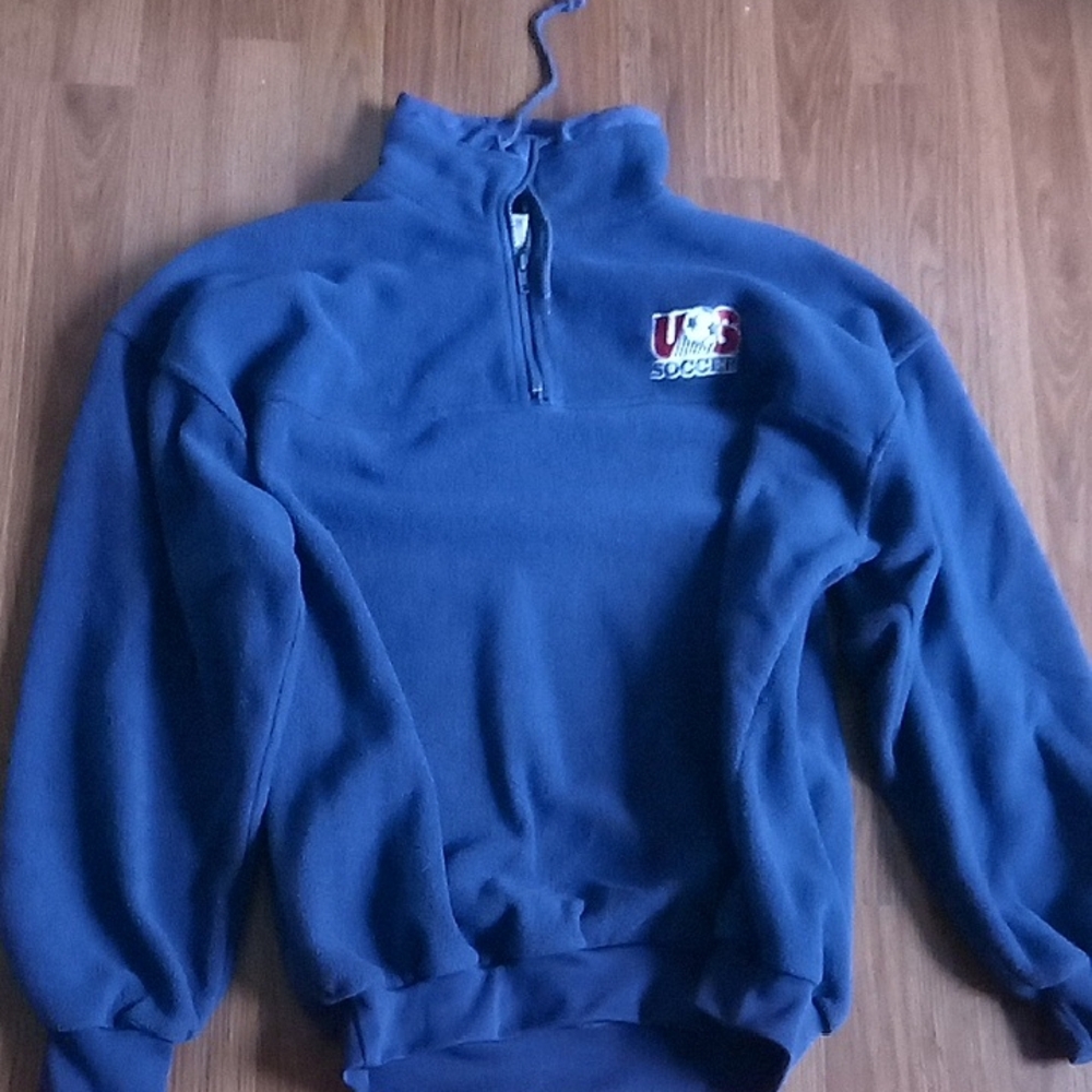 Sporty Blue Zip Up Sweater with Long Sleeves